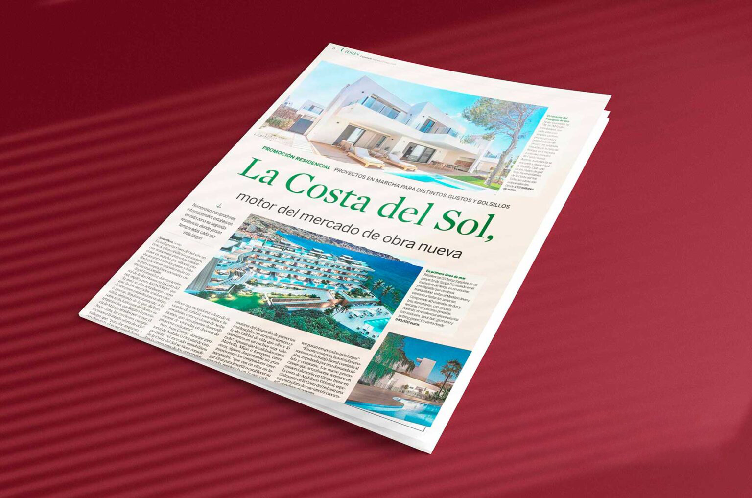 ¡Estamos en portada en Expansión! Nuestro Residencial GS Nerja Sapphire ha sido destacado en la portada del suplemento “Casas y estilo de vida” del periódico Expansión.